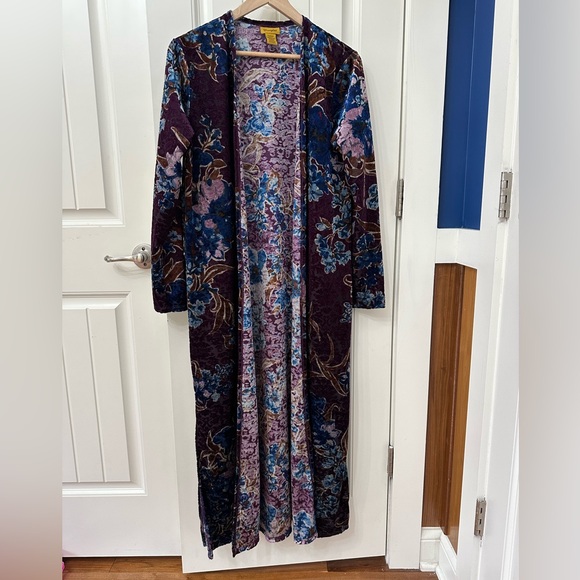 Wrangler Velvet Burnout Long Sleeve Duster Cardigan Purple and Blue sz S Concert - Picture 1 of 6